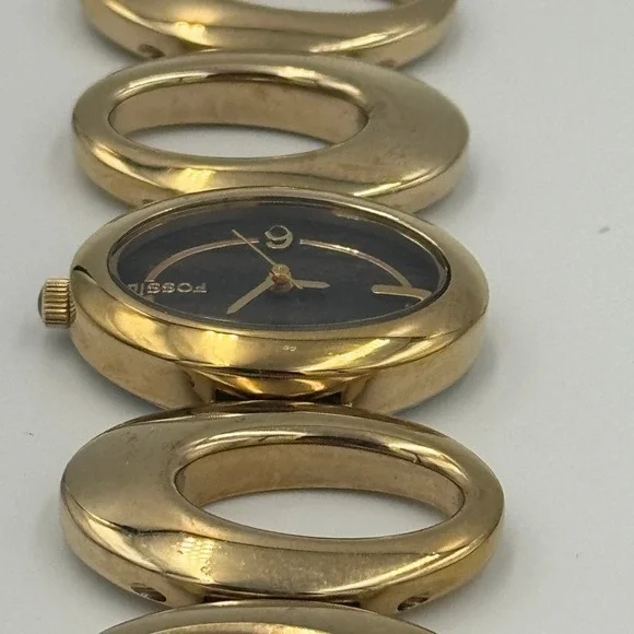 Fossil Womens Gold Tone Oval Link Bracelet Watch Black Dial ES-9457 - Picture 6 of 16
